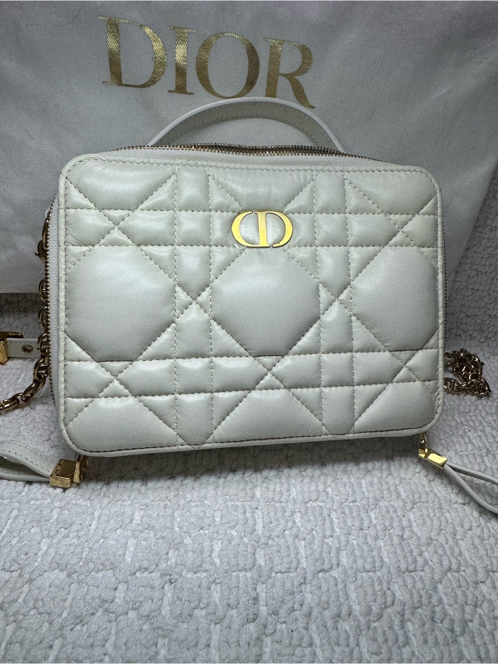 Dior Cream Quilted Leather Crossbody with Gold CD Logo